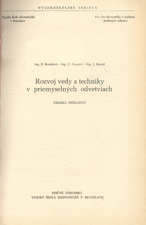 Rozvoj vedy a techniky v priemyselných odvetviach : zbierka príkladov