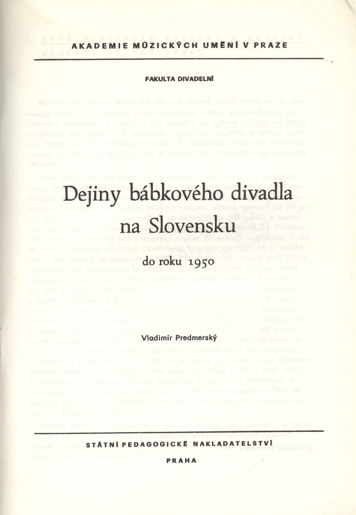 Dejiny bábkového divadla na Slovensku do roku 1950