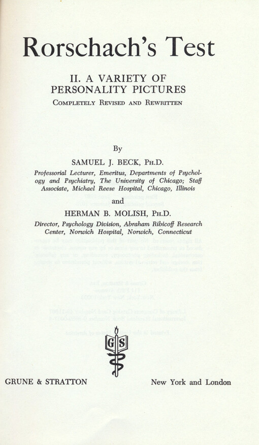 Rorschach's test. II, A variety of personality pictures : completely revised and rewritten