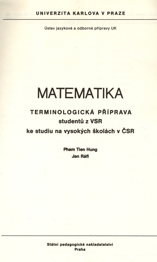 Matematika : terminologická příprava studentů z VSR ke studiu na vysokých školách v ČSR