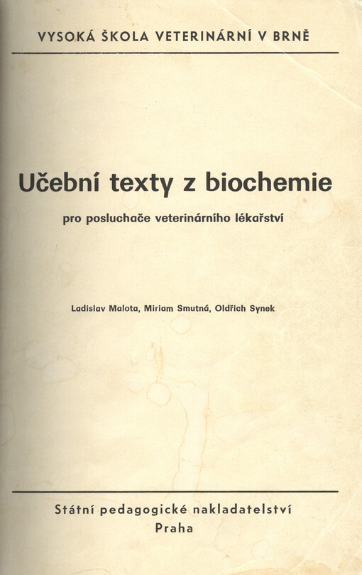 Učební texty z biochemie pro posluchače veterinárního lékařství