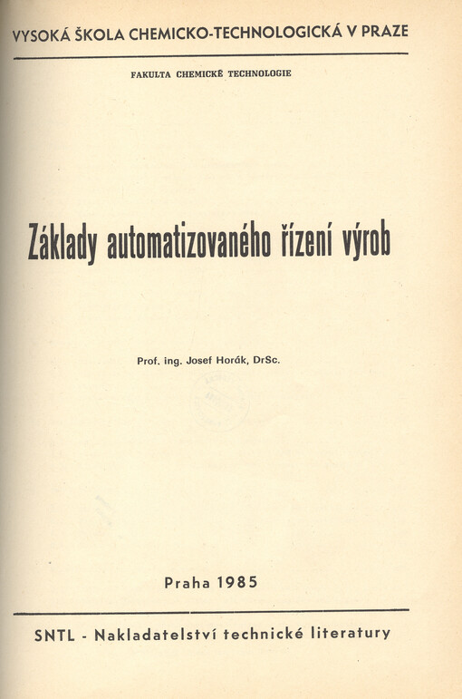 Základy automatizovaného řízení výrob