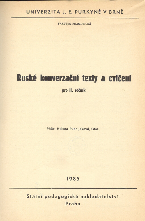 Ruské konverzační texty a cvičení pro II. ročník