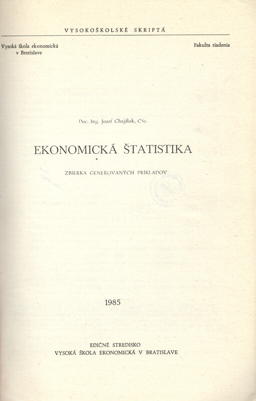 Ekonomická štatistika : zbierka generovaných príkladov