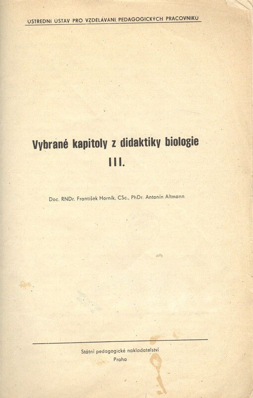 Vybrané kapitoly z didaktiky biologie III.