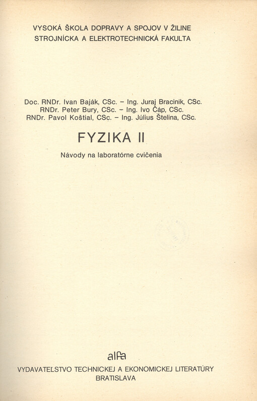 Fyzika II : návody na laboratórne cvičenia