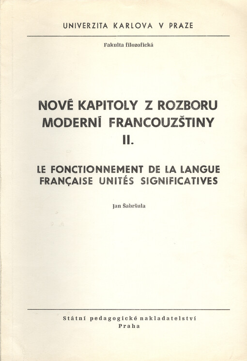 Nové kapitoly z rozboru moderní francouzštiny II