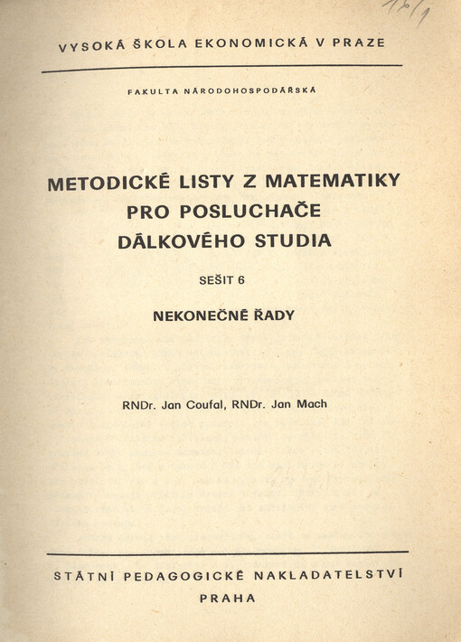 Metodické listy z matematiky pro posluchače dálkového studia. Sešit 6, Nekonečné řady