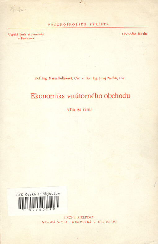 Ekonomika vnútorného obchodu : výskum trhu