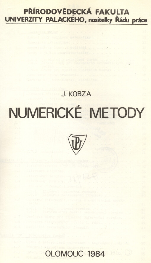 Numerické metody : Určeno pro posl. přírodověd. fak.