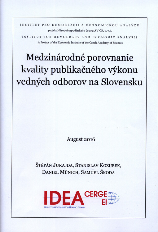 Medzinárodné porovnanie kvality publikačného výkonu vedných odborov na Slovensku