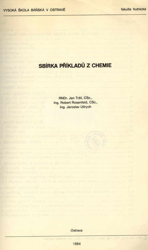 Sbírka příkladů z chemie :určeno pro posl. 1. [roč.] hutnické fak. a hornicko-geolog. fak.