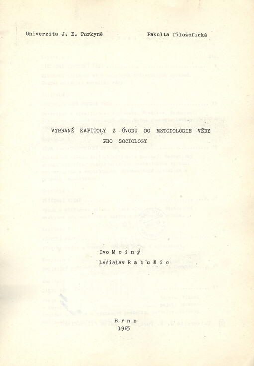 Vybrané kapitoly z úvodu do metodologie vědy pro sociology