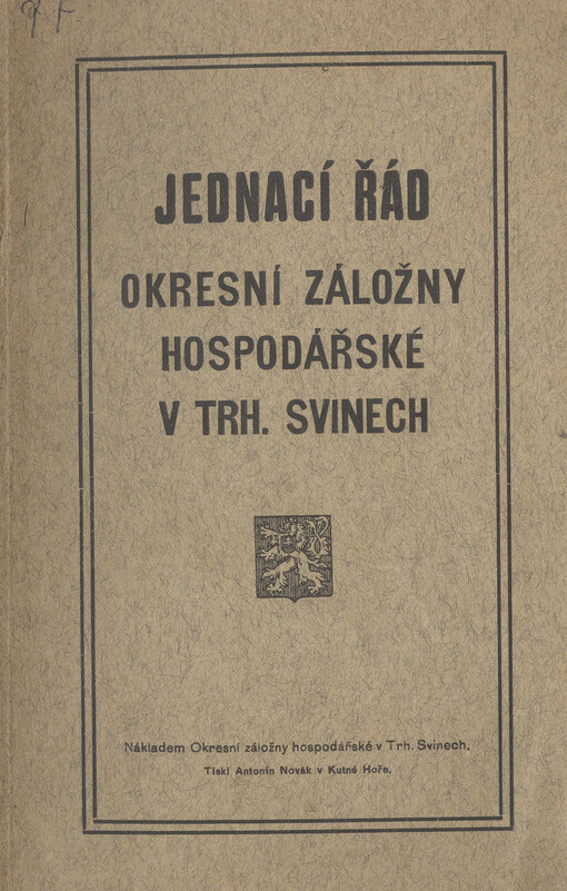 Jednací řád Okresní záložny hospodářské v Trhových Svinech