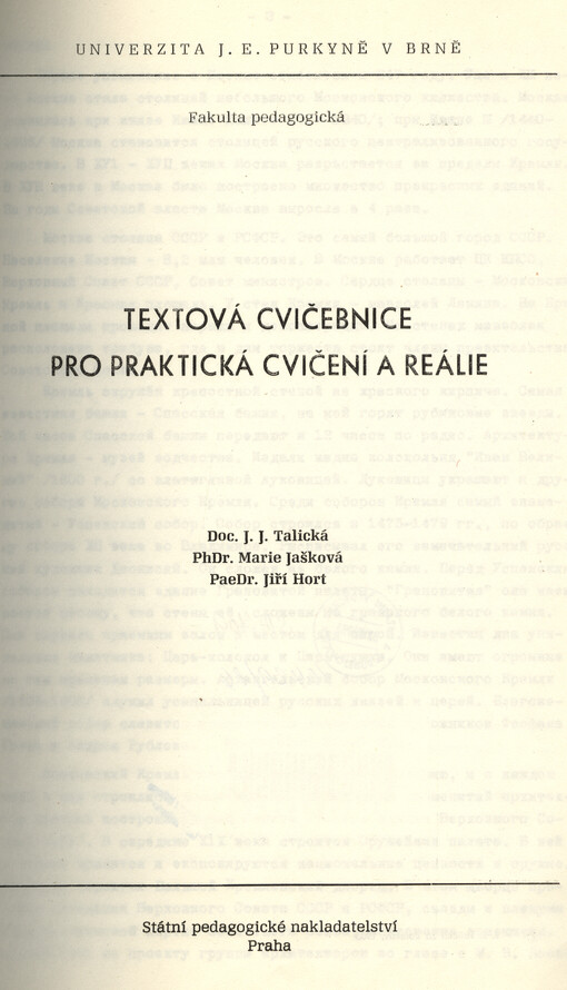 Textová cvičebnice pro praktická cvičení a reálie