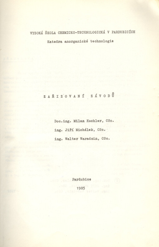 Zařizování závodů :Určeno pro posl. katedry anorganické technologie