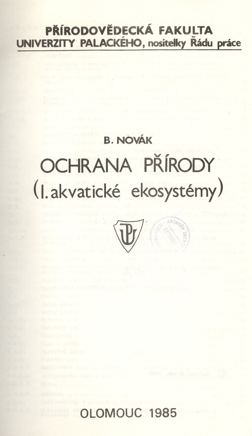 Ochrana přírody. I., Akvatické ekosystémy