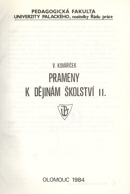 Prameny k dějinám školství : Určeno pro stud. učitelství. 2., Vývoj vzdělání učitelů základních škol v českých zemích