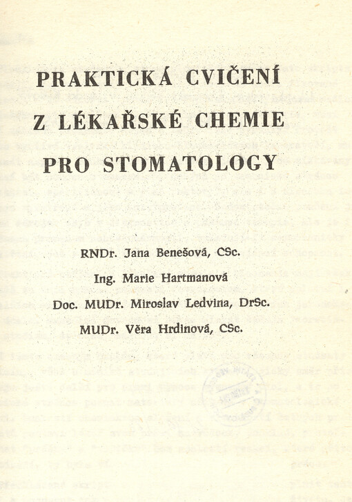 Praktická cvičení z lékařské chemie pro stomatology