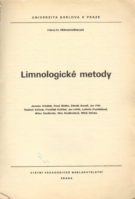 Limnologické metody :určeno pro posl. fak. přírodověd.