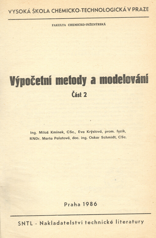 Výpočetní metody a modelování. Část 2