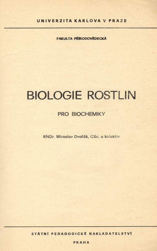 Biologie rostlin : pro biochemiky