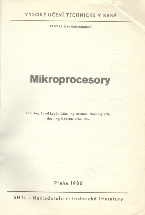 Mikroprocesory :určeno pro posl. fak. elektrotechn.