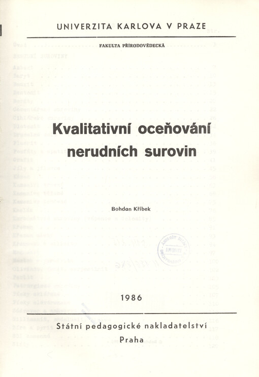 Kvalitativní oceňování nerudních surovin :určeno pro posl. fak. přírodověd.
