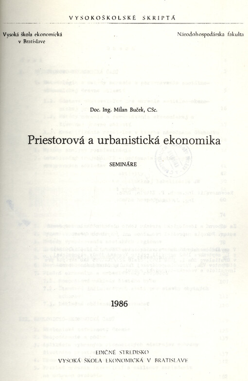 Priestorová a urbanistická ekonomika : semináre