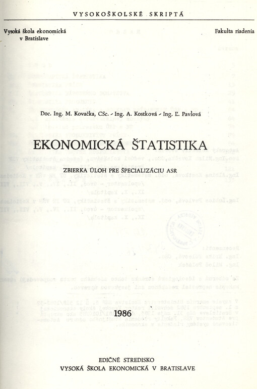 Ekonomická štatistika : zbierka úloh pre špecializáciu ASR