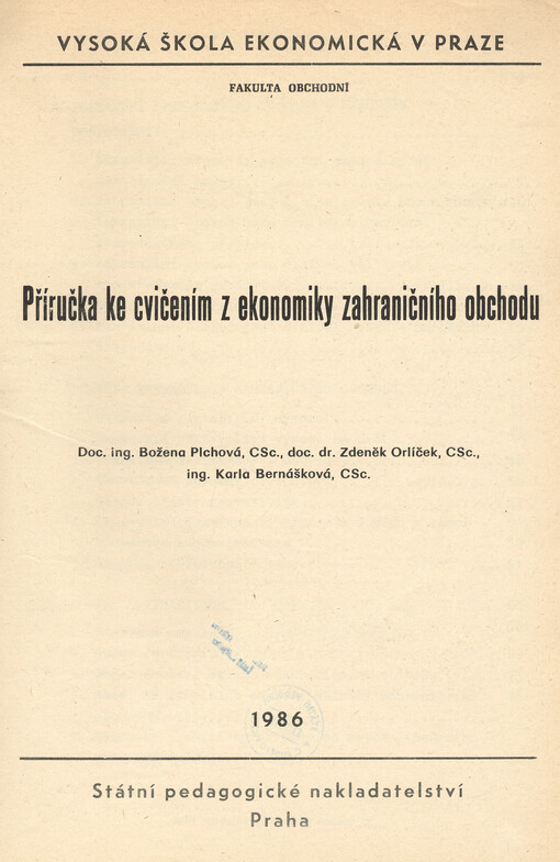 Příručka ke cvičením z ekonomiky zahraničního obchodu