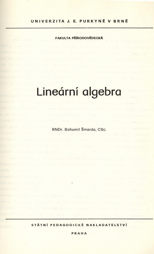 Lineární algebra :určeno pro posl. fak. přírodověd.