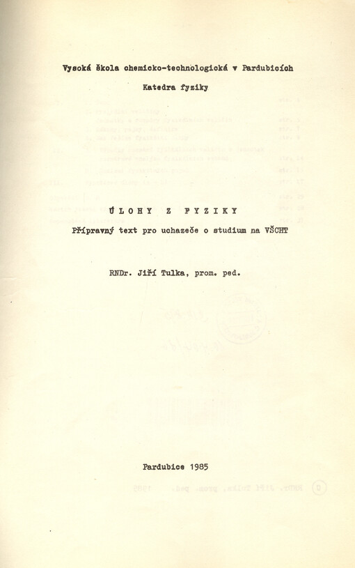 Úlohy z fyziky :přípravný text pro uchazeče o studium na VŠCHT
