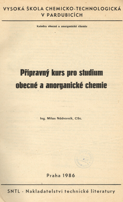 Přípravný kurs pro studium obecné a anorganické chemie