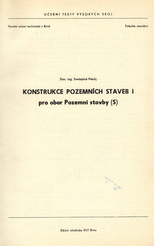 Konstrukce pozemních staveb pro obor Pozemní stavby.Díl 1
