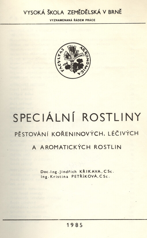 Speciální rostliny : pěstování kořeninových, léčivých a aromatických rostlin