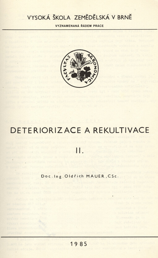 Deteriorizace a rekultivace