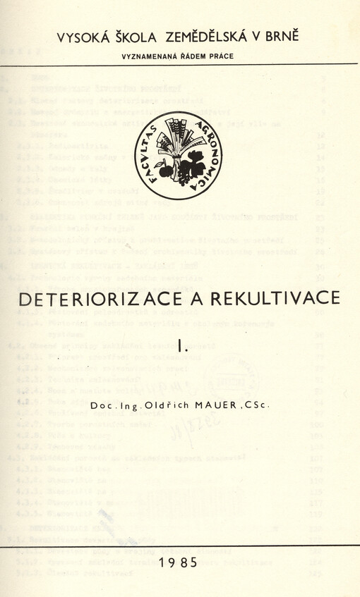 Deteriorizace a rekultivace. 1., 1. vyd.