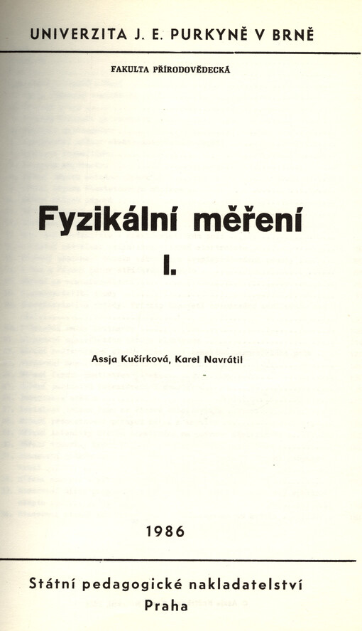 Fyzikální měření I :určeno pro posl. fak. přírodověd.