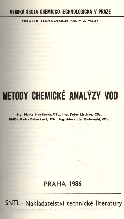 Metody chemické analýzy vod