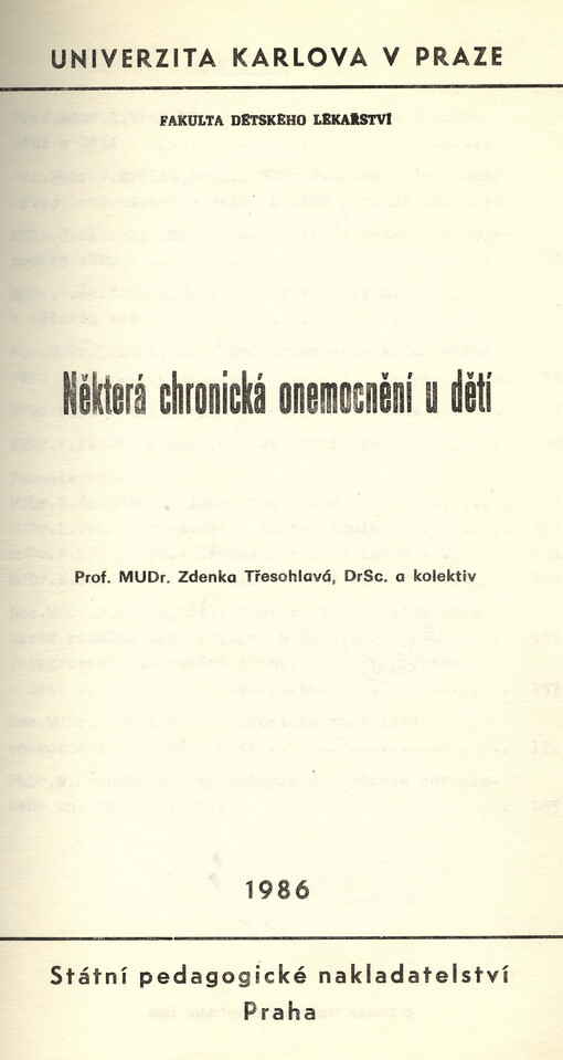 Některá chronická onemocnění u dětí :určeno pro posl. fak. dětského lék.