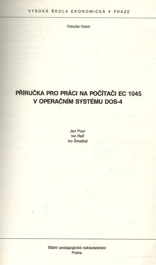 Příručka pro práci na počítači EC 1045 v operačním systému DOS-4