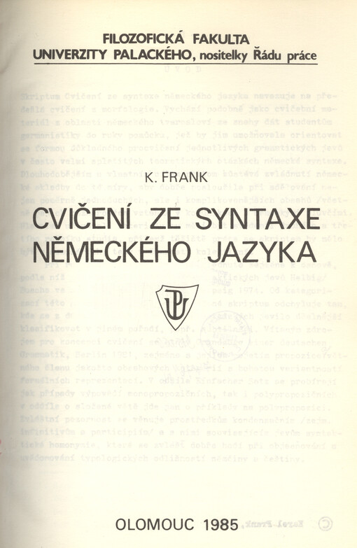 Cvičení ze syntaxe německého jazyka :určeno pro 2. a 3. roč. studia němčiny