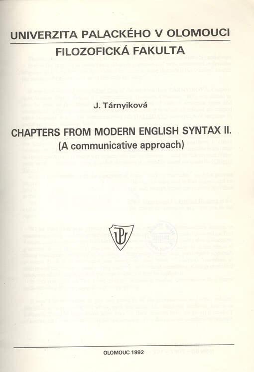Chapters from modern English syntax II : (a communicative approach)