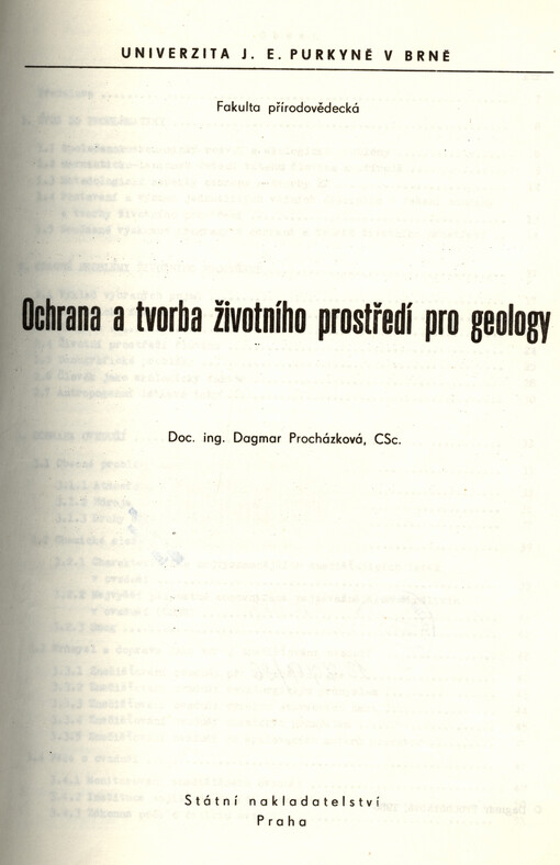 Ochrana životního prostředí pro geology :určeno pro posluchače fakulty přírodovědecké - odborné studium geologie