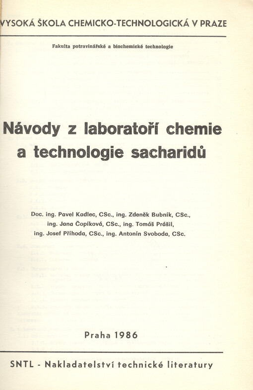 Návody z laboratoří chemie a technologie sacharidů