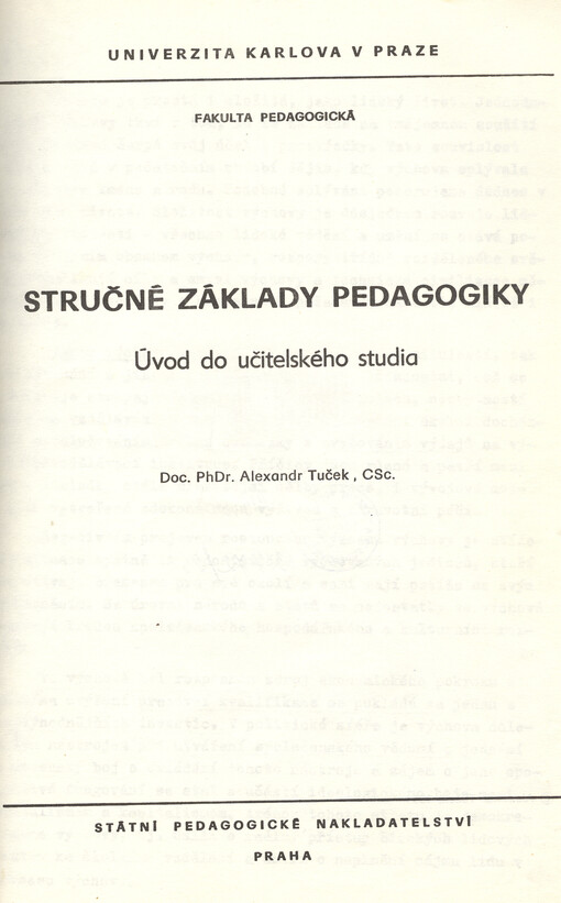 Stručné základy pedagogiky :úvod do učitelského studia : určeno pro posl. fak. pedagog.