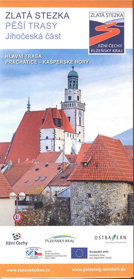 Zlatá stezka - pěší trasy, jihočeská část. Hlavní trasa: Prachatice - Kašperské Hory