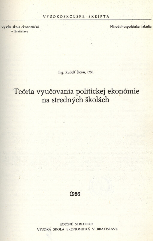 Teória vyučovania politickej ekonómie ne stredných školách