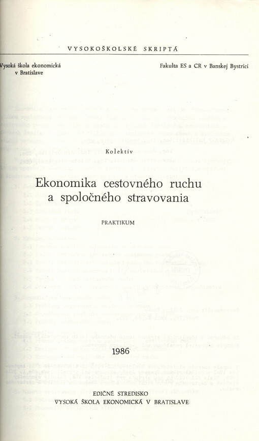 Ekonomika cestovného ruchu a spoločného stravovania : praktikum